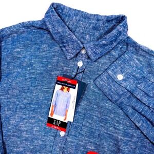Gap LINEN Button Shirt Women XS Blue Chambray Lightweight Long Sleeve NWT